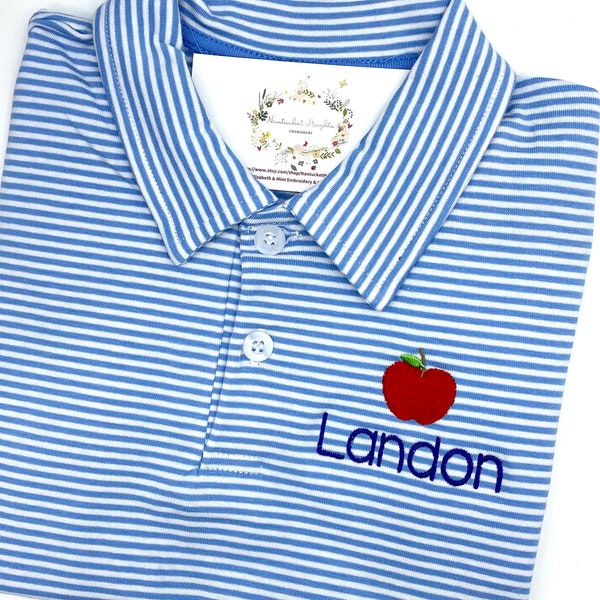 Back to School Boys Polo SS Cornflower Blue Stripe Short Sleeve Quality Soft Cotton Blend Sizes 18 mo, 2t, 3t, 4t, 5t, 6, 7, 8, 10