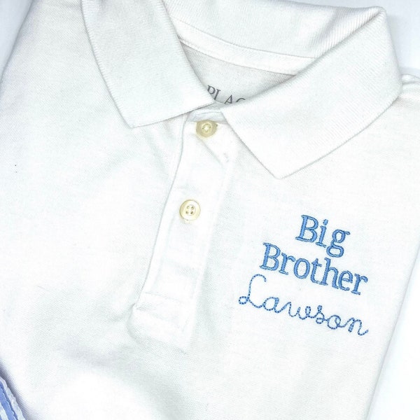 Big Brother White Polo Boys Toddler LS or SS  Name Can Be Added. Quality Cotton Pique Sizes 18 mo, 2t, 3t, 4t, 5t, 5/6, 7/8, 10/12