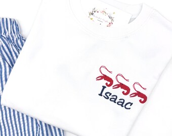 Crawfish T Shirt Toddler Boys White Short Sleeve Boutique Quality Cotton White. Custom Colors. 12 mo, 18 mo, 2t, 3t, 4t, 5t, 6, 8