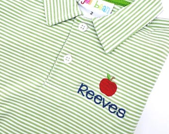 Boys Back to School Green Striped SS or LS Quality Soft Cotton Blend Sizes 12 mo, 18 mo, 2t, 3t, 4t, 5t, 6, 7, 8, 10 LTD quan.