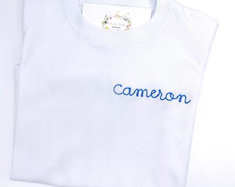 Boys Girls T Shirt Unisex Hand Letter Monogram SS or LS Boutique Quality Cotton White. Custom Colors. 12 mo - 10