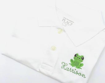 Personalized Frog Monogram Polo - Custom Cotton Pique Shirt