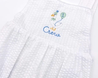 Personalized Seersucker Baby Sunsuit: Red Wagon Design