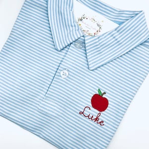 Boys Polo Light Blue Stripe Short Sleeve Quality Soft Cotton Blend Sizes 12 mo, 18 mo, 2t, 3t, 4t, 5t, 6, 7, 8, 10, 12, 14