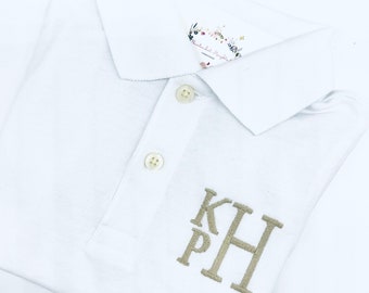 Boys Polo Beach Photos Khaki Stacked Monogram Polo Boys Toddler Quality Cotton Pique Sizes 6 mo - 10/12. Any Color Monogram