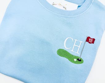 Boys' Golf T-Shirt: Light Blue Embroidered Tee, Customizable