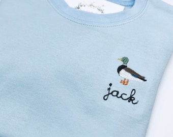 Mallard Duck T Shirt Boys or Girls Short Sleeve Long Sleeve Boutique Quality Cotton Light Blue Brown Mallard 12 mo - 10