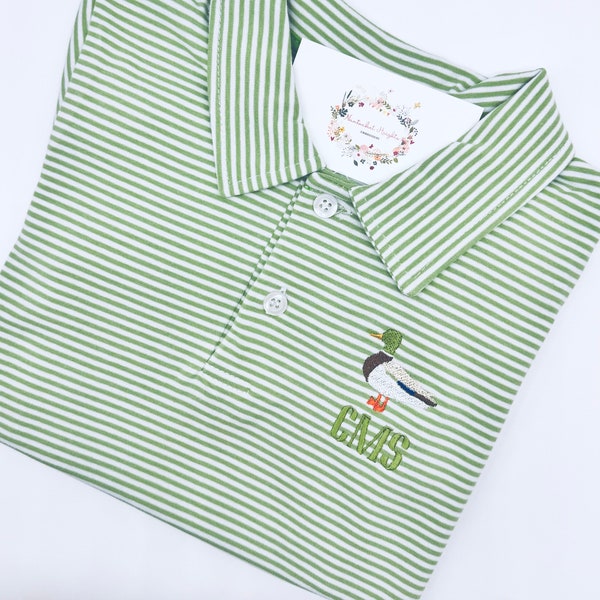 Boys Mallard Polo Green Striped Polo Short Sleeve Quality Soft Cotton Blend Sizes 12 mo, 18 mo, 2t, 3t, 4t, 5t, 6, 7, 8, 10