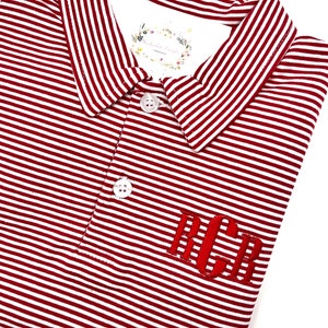 Red Striped Personalized Polo Boys SS Toddler Short Sleeve Quality Soft Cotton Blend Sizes 18 mo, 2t, 3t, 4t, 5t, 6, 7, 8, 10,  12, 14