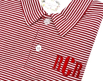 Red Striped Personalized Polo Boys SS Short Sleeve Quality Soft Cotton Blend Sizes 12M - 14Y