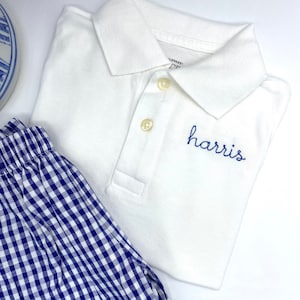 Boys White Polo Boys Toddler Name on Collar or chest. Shirt only. Quality Cotton Pique Sizes 18 mo, 2t, 3t, 4t, 5t, 5/6, 7/8, 10/12, 14/16 image 5