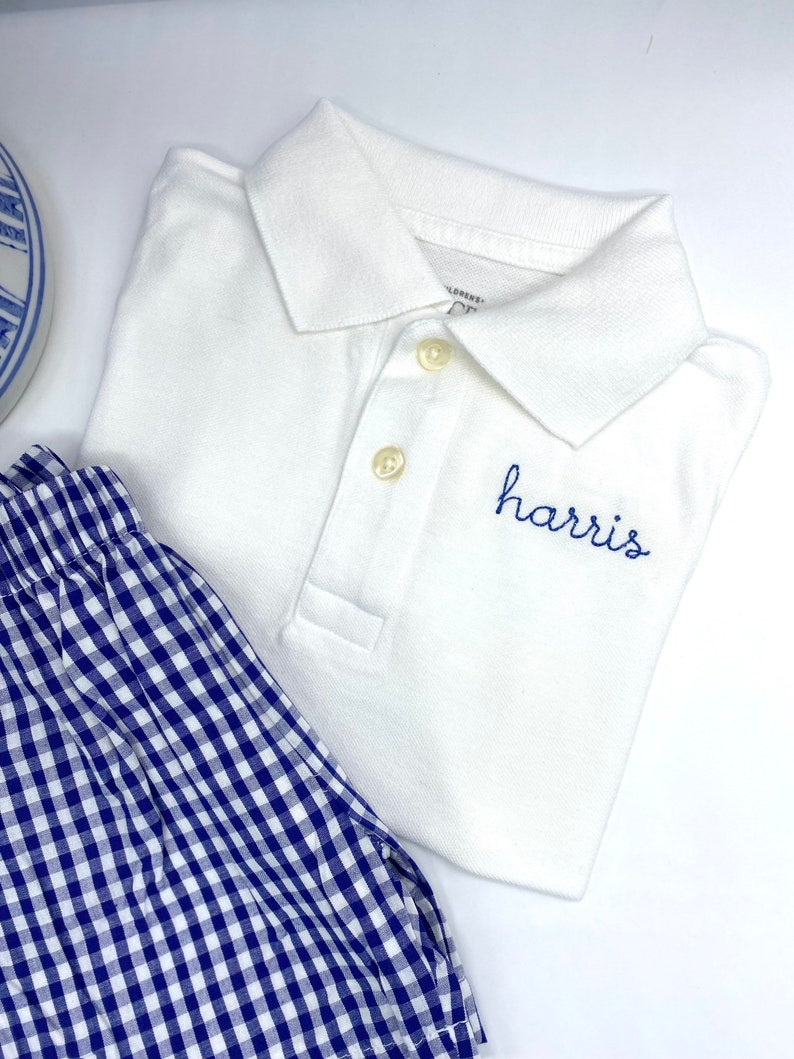 Boys White Polo Boys Toddler Name on Collar or chest. Shirt only. Quality Cotton Pique Sizes 18 mo, 2t, 3t, 4t, 5t, 5/6, 7/8, 10/12, 14/16 image 5