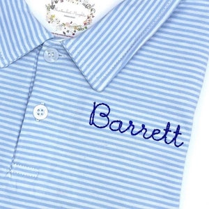 Boys Polo Light Blue Stripe Short Sleeve Quality Soft Cotton Blend Sizes 12 mo, 18 mo, 2t, 3t, 4t, 5t, 6, 7, 8, 10, 12, 14