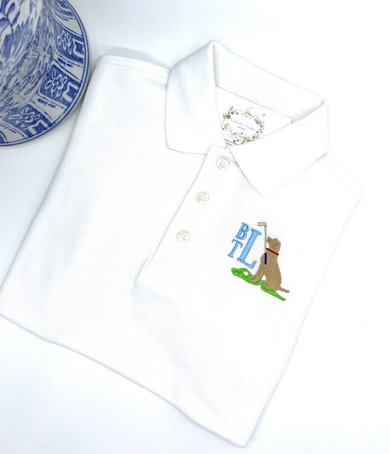 Personalized White Golf Polo Boys Toddler Golf Dog Quality | Etsy