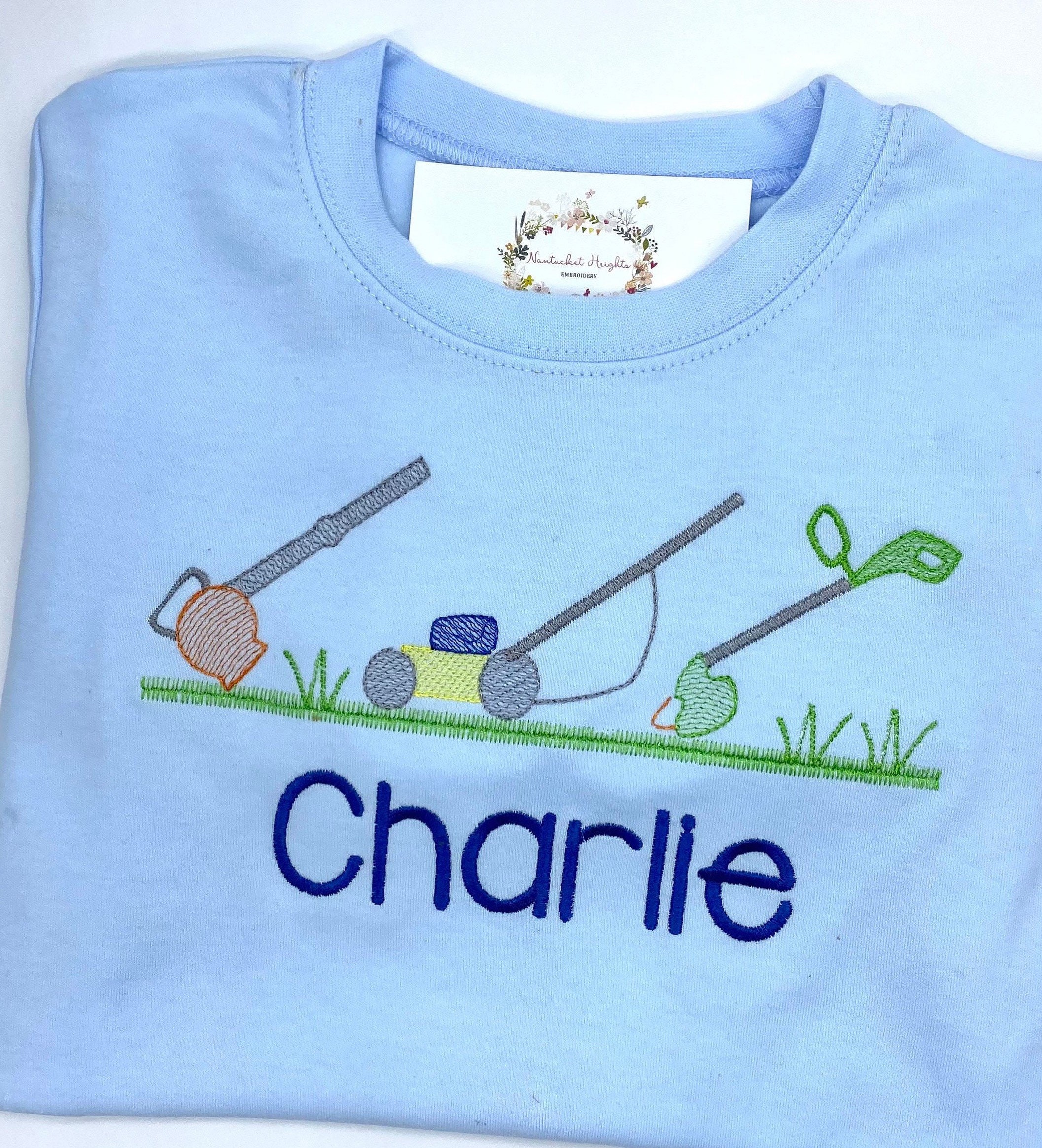 Lawn Mower T Shirt Toddler Boys LS or SS Boutique Quality Cotton Blue Custom Colors. 12 mo -10 yr