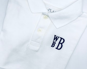 Personalized Smaller Stacked Monogrammed White Polo Boys Toddler Quality Cotton Pique Sizes 3 mo - 10/12. Any Color!