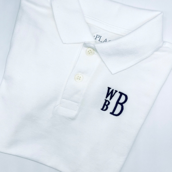 Personalized Smaller Stacked Monogrammed White Polo Boys Toddler Quality Cotton Pique Sizes 3 mo - 10/12. Any Color!