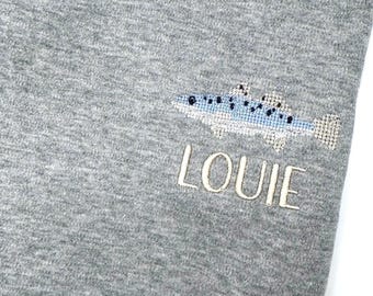 Boys Gray T Shirt Speckled Trout Embroidered   Boys SS or LS Boutique Quality Cotton. Custom Colors. 12 m - - 10 yr