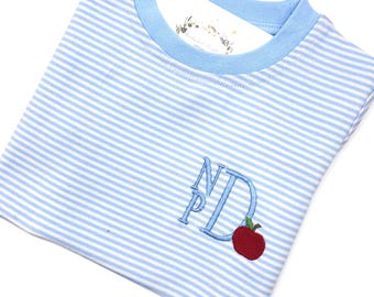 Back to School Boys Striped Short Sleeve T-Shirt: Soft Cotton Blend, Customizable Sizes 12m - 12 yr