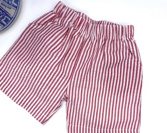 Boys’ Red Seersucker Shorts Boutique Quality Cotton 6 mo, 12 mo, 18 mo, 2t, 3t, 4t, 5t, 6. Custom Shirts made to match sold separately.