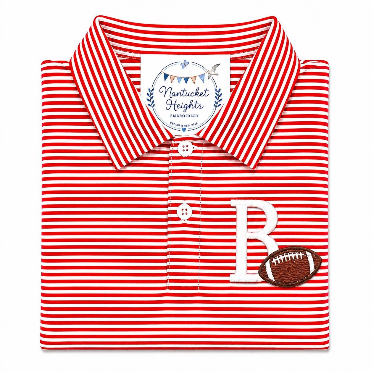 Fall Football Boys Embroidered Polo Red Stripe Short Sleeve Quality Soft Cotton Blend Sizes 12M - 12 yrs
