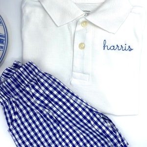 Boys White Polo Boys Toddler Name on Collar or chest. Shirt only. Quality Cotton Pique Sizes 18 mo, 2t, 3t, 4t, 5t, 5/6, 7/8, 10/12, 14/16 image 3