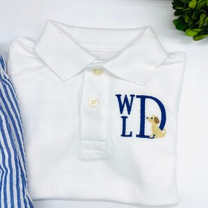 James & Lottie Boys White Polo Shirt - Green Puppy main image 1