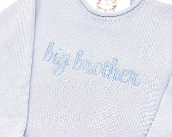 Big Brother Boys Monogrammed Light Blue Cotton Rollneck Sweater  Sizes 12m - 6 yr