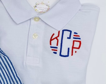 Boys Toddler White Polo School Colors Monogrammed Quality Cotton  Sizes 18 mo, 2t, 3t, 4t, 5t, 5/6, 7/8, 10/12