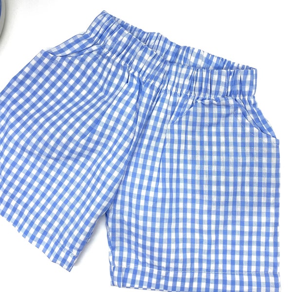 Boys Blue Gingham Shorts Boutique Quality Cotton 6m, 12m, 18 mo, 2t, 3t, 4t, 5t, 6. Custom Shirts made to match sold separately.