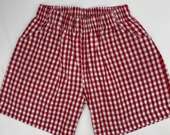 Boys’ Red Gingham Shorts Boutique Quality Cotton Red Gingham 18 mo, 2t, 3t, 4t, 5t, 6. Custom Shirts made to match sold separately.