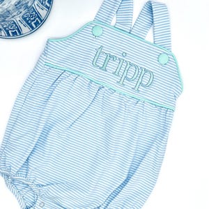 Baby Unisex Blue and Mint Green Summer or Romper Bubble Sunsuit Soft Knit 3m - 3t