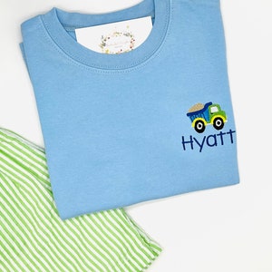 Construction Medium Blue Personalized T Shirt Boys Toddler Boutique Quality Cotton SS. 12 mo, 18 mo, 2t, 3t, 4t, 5, 6