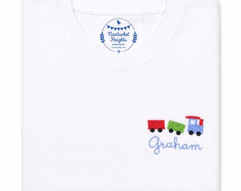 Choo Choo Train T Shirt Boys or Girls Short or Long Sleeve Boutique Quality Cotton White. Custom Colors. 12 mo - 8