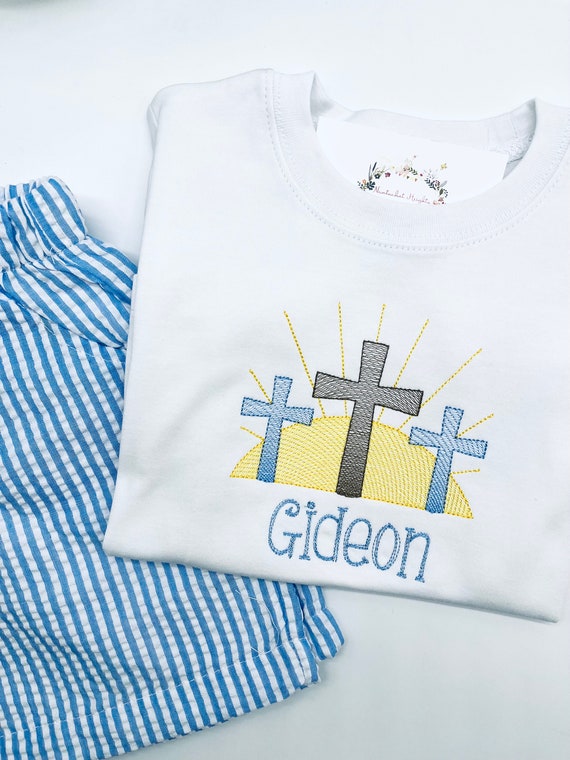 Easter Crosses T Shirt Unisex Monogram Short Sleeve Boutique Quality Cotton White. Custom Colors.12 mo - 8 yrs