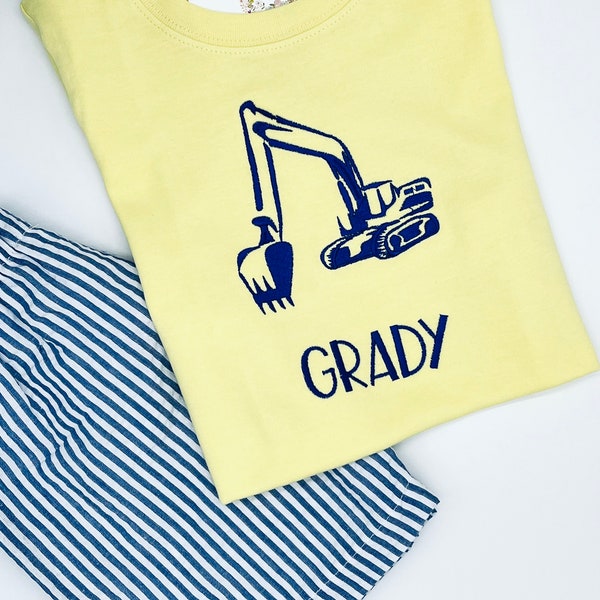 Boys Unisex Yellow T Shirt Excavator  Custom Colors  12 mo - 8 yrs Shorts Sold Separately