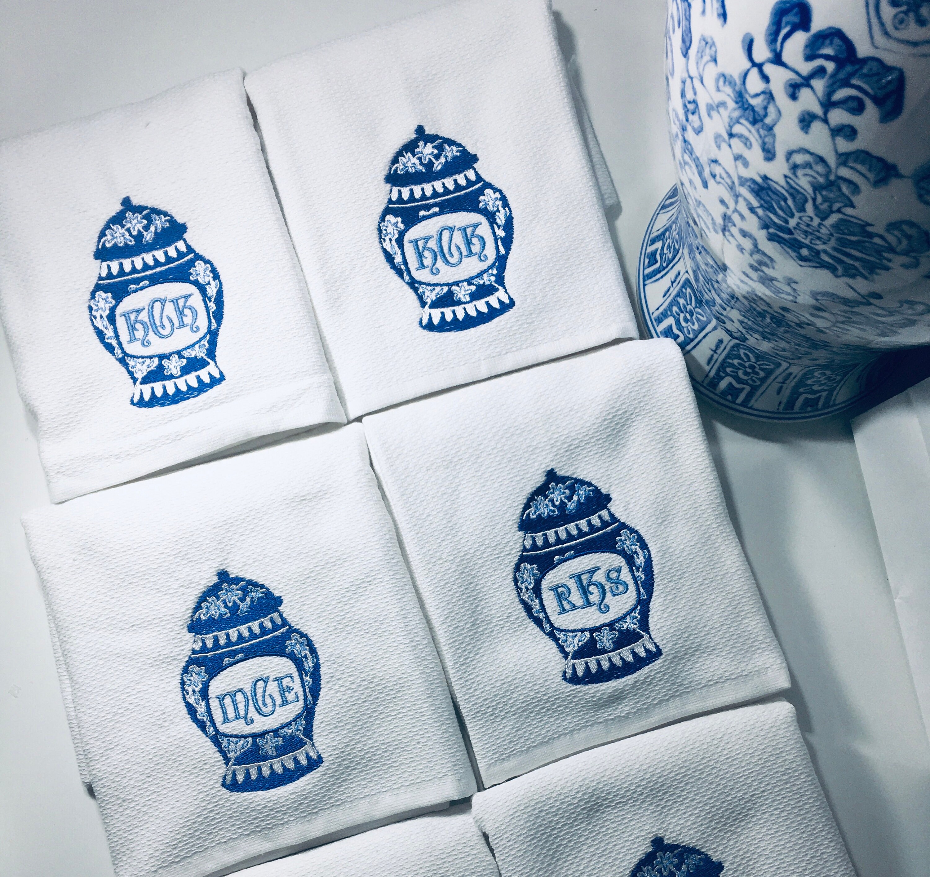 Tea Towel Cotton Ginger Jar Monogrammed One Each Chinoiserie Etsy