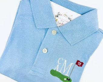 Monogram Blue Polo Boys Toddler Golf Green SS Quality Cotton Pique Sizes 12-18 mo, 2t, 3t, 4t, 5t, 5/6, 7/8, 10/12, 14/16