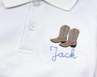 Personalized Cowboy Boots  Polo Boys Toddler Quality Cotton Sizes 3 mo - 10/12. Any Color Boots!