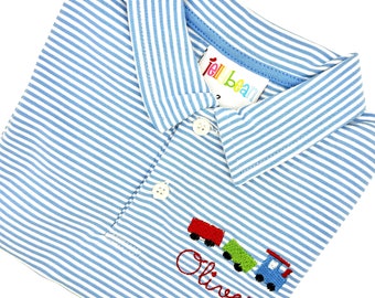 Boys Short Sleeve Polo Light Blue Striped Quality Soft Cotton Blend Sizes 12M to 14Y
