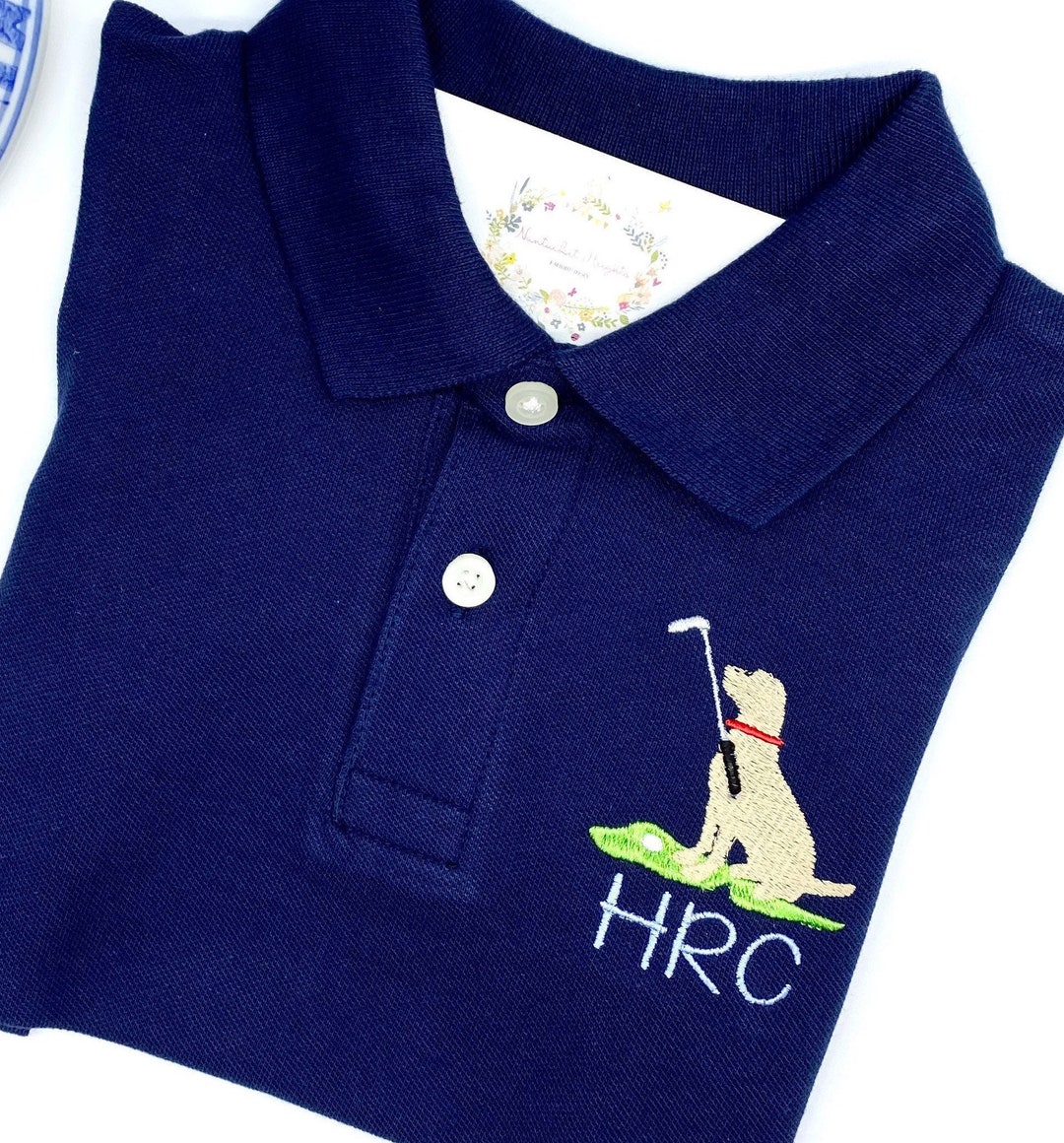 Personalized Golf Dog Navy Blue Short Sleeve Polo Boys Monogram Quality ...