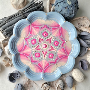 Handpainted Mandala Ring Dish: Blue Pink Floral Jewelry Tray