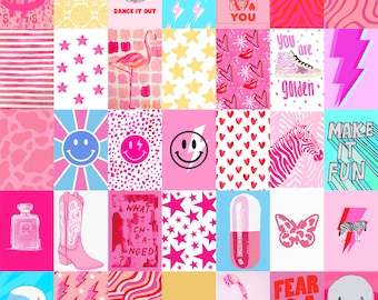 Pink Preppy Wall Collage Kit – Preppy Room Decor, 150 JPGs