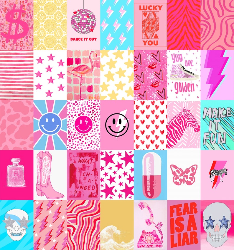 Rosa Preppy Wand-Collage - Preppy Zimmer Dekor, 150 JPGs Bild 1
