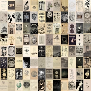 Vintage Ästhetische Wandcollage Kit, Dark Academia Decor, Vintage Astronomie Poster, Vintage Botanische Wandkunst, 100 JPGs Digitaldrucke