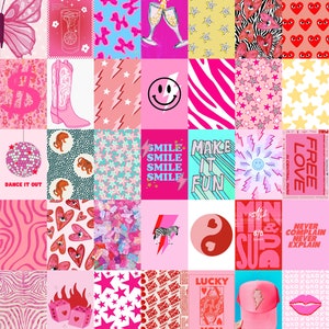 K&ouml;nnte beinhalten: Eine Collage aus 16 pinken und blauen &auml;sthetischen Bildern. Die Bilder zeigen einen Schmetterling, ein Glas Mojito, ein Smiley, ein Zebra, eine Discokugel, ein Herz, einen Cowboystiefel, einen Stern, ein Yin-Yang-Symbol, einen pinken und roten W&uuml;rfel, eine pinkfarbene Baseballkappe und ein pinkes und rotes Herz mit dem Text "Make it Fun".