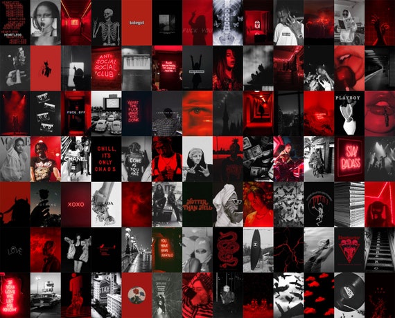 Red And Black Grunge Aesthetic Collage Kit Dark Grunge Room Etsy Hong Kong