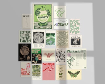 Digital Collage Kit, Aesthetic Vintage Wall Collage Kit, Teen Girl Retro Photo Collage, Aesthetic Green Wall Art, Pinterest Room Decor