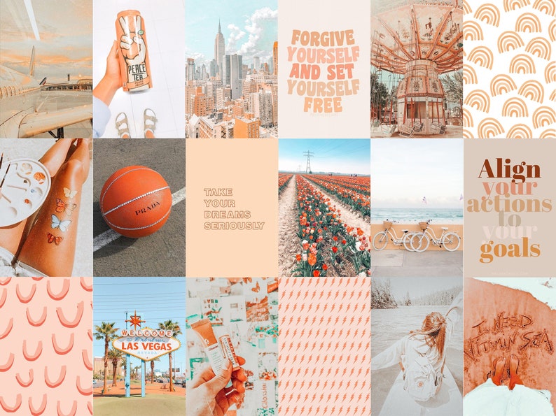 Peach Aesthetic Wall Collage Kit, Peach Aesthetic Room Decor, VSCO Aesthetic Collage, 100 JPGs Digital Download image 3