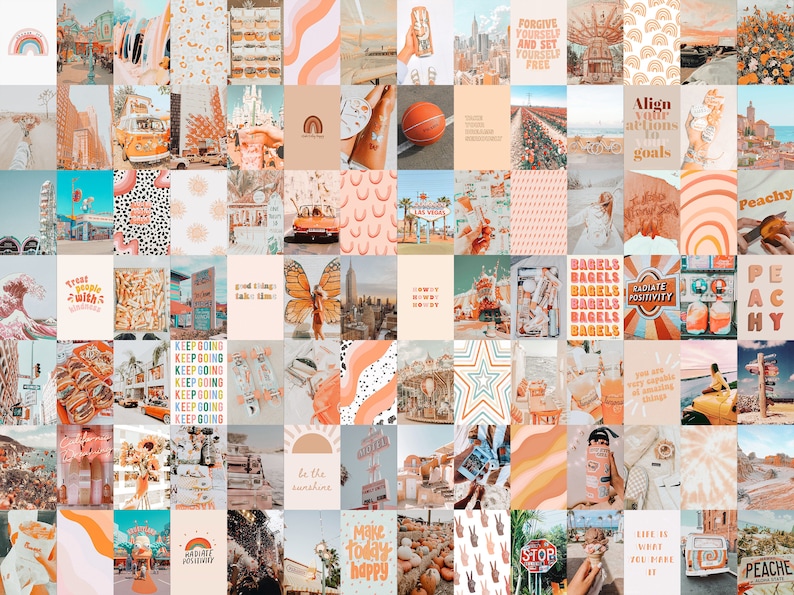 Peach Aesthetic Wall Collage Kit, Peach Aesthetic Room Decor, VSCO Aesthetic Collage, 100 JPGs Digital Download image 1